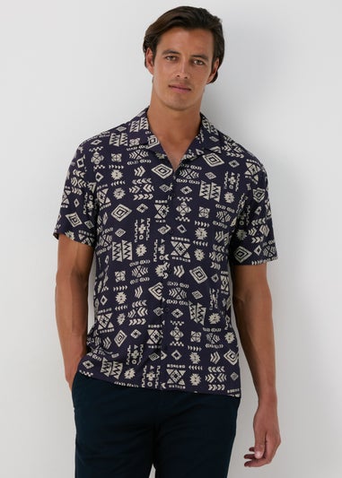 Navy Printed Viscose Shirt