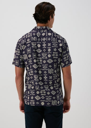 Navy Printed Viscose Shirt