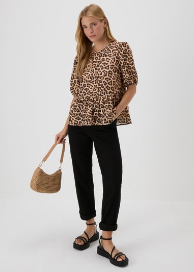 Brown Leopard Print Tie Front Top