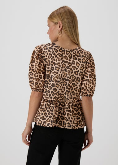 Brown Leopard Print Tie Front Top