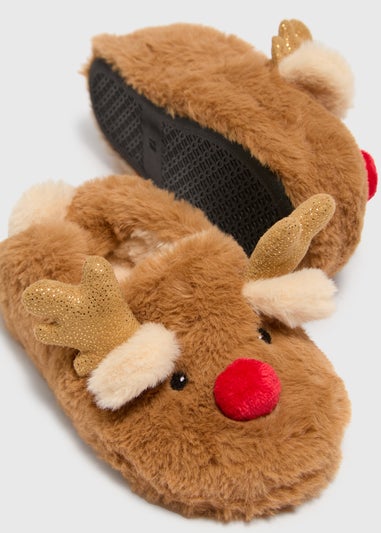 Kids Beige Christmas Reindeer A-Line Slipper (Younger 4-Older 5)