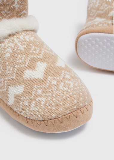 Beige Fairisle Slipper Boots