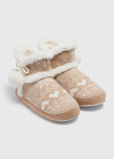 Beige Fairisle Slipper Boots