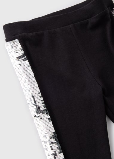 Girls Black Sequin Side Tape Leggings (1-7yrs)