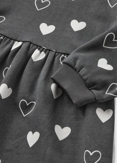 Girls Charcoal Heart Sweater Dress (1-7yrs)