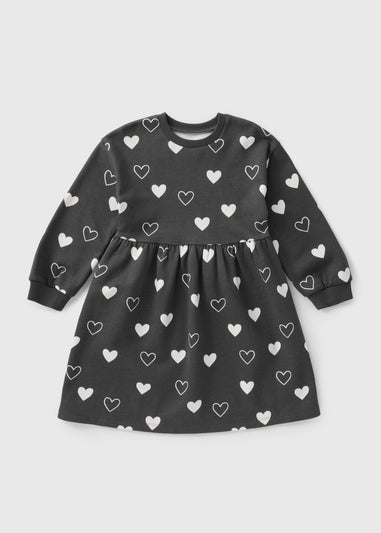 Girls Charcoal Heart Sweater Dress (1-7yrs)