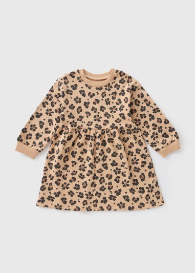 Girls Brown Leopard Sweater Dress (1-7yrs)