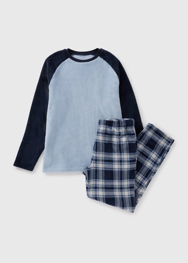 Blue Check Fleece Pyjama Set