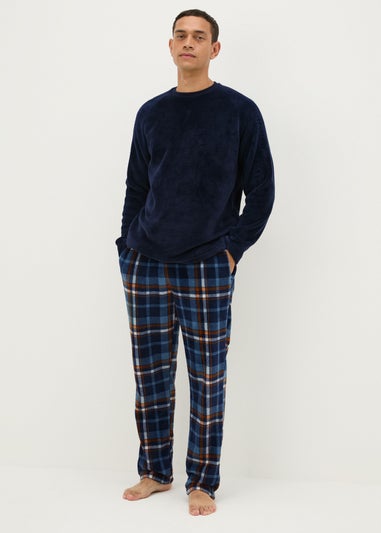 Navy & Orange Check Fleece Pyjama Set