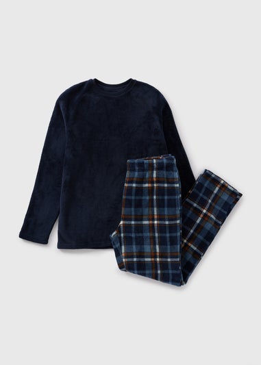 Navy & Orange Check Fleece Pyjama Set