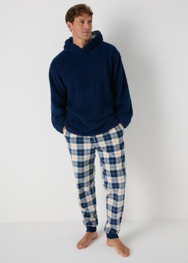 Blue Check Hooded Fleece Pyjama Set