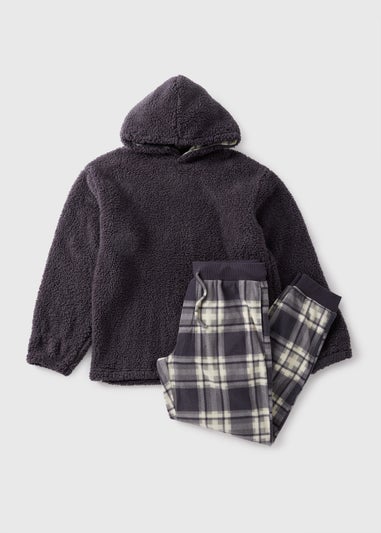 Grey Check Hooded Fleece Pyjama Set