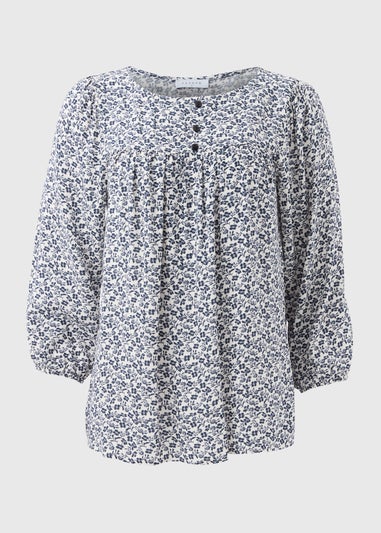 Cream Floral Button Detail Blouse