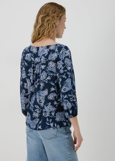 Blue Paisley Button Detail Blouse