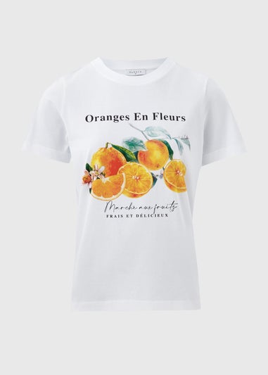 White Orange Print T-Shirt