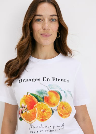 White Orange Print T-Shirt