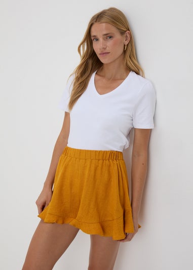 Yellow Frill Hem Shorts