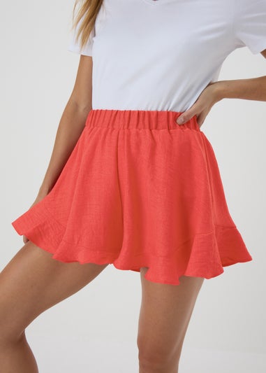 Coral Frill Hem Shorts