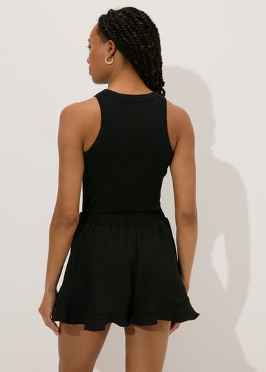 Black Frill Hem Shorts