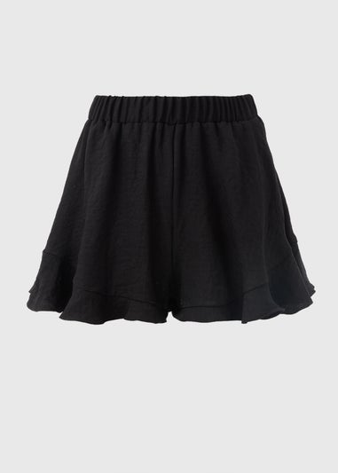 Black Frill Hem Shorts