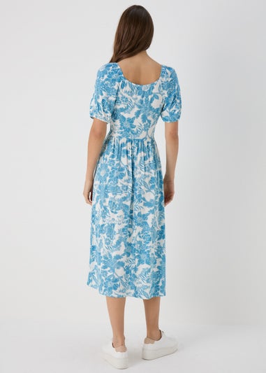 Blue Shirred Waist Jersey Dress