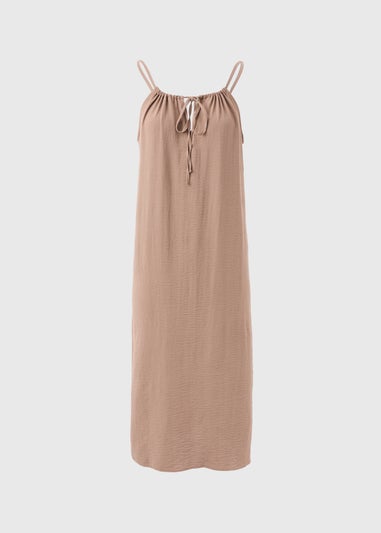 Brown Neck Tie Shift Dress