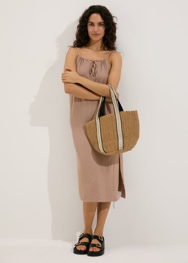 Brown Neck Tie Shift Dress