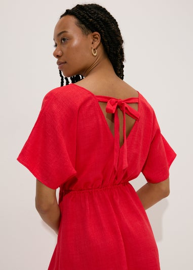 Coral Linen Tie Back Mini Dress