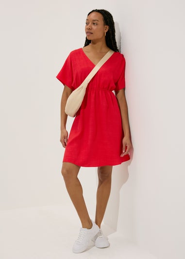 Coral Linen Tie Back Mini Dress