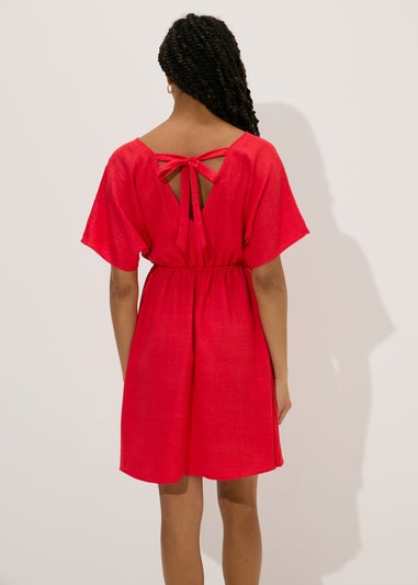 Coral Linen Tie Back Mini Dress