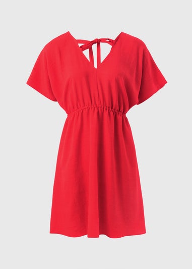 Coral Linen Tie Back Mini Dress