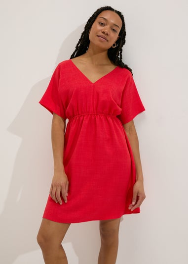 Coral Linen Tie Back Mini Dress