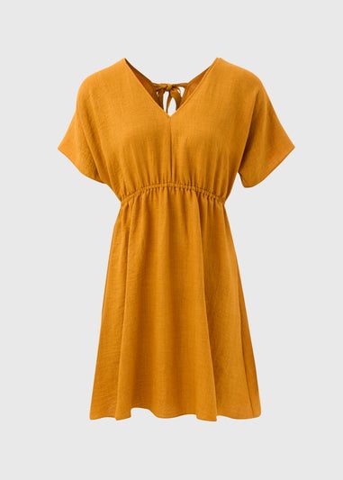 Yellow Linen Tie Back Mini Dress