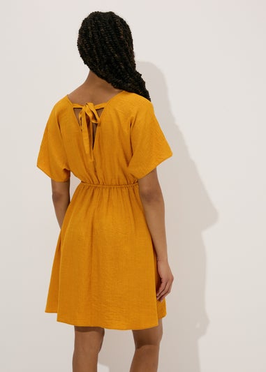 Yellow Linen Tie Back Mini Dress