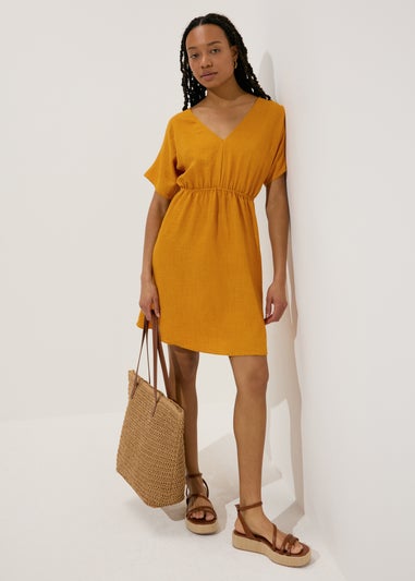 Yellow Linen Tie Back Mini Dress