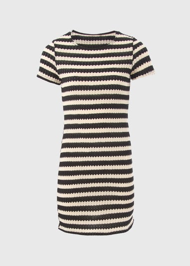 Black Stripe Knit T-Shirt Dress