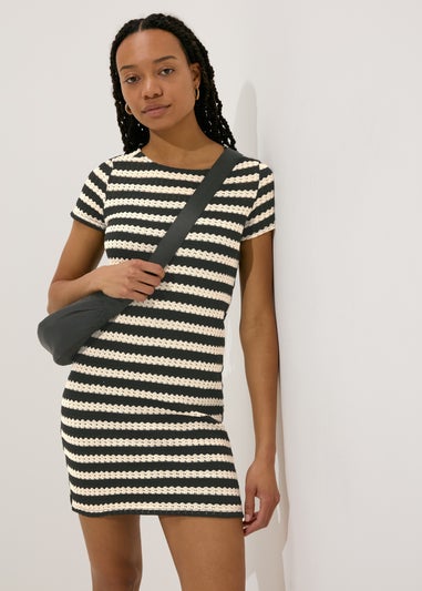 Black Stripe Knit T-Shirt Dress