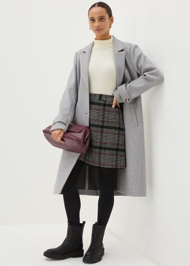 Burgundy Check A-Line Skirt