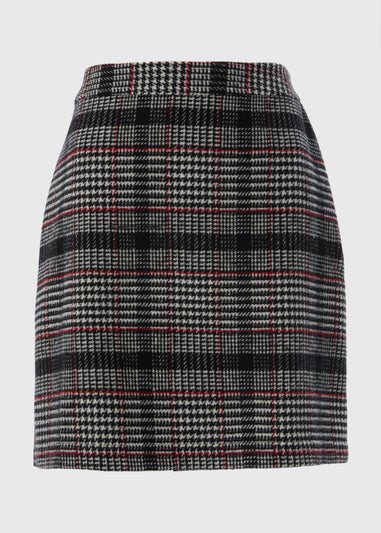 Burgundy Check A-Line Skirt