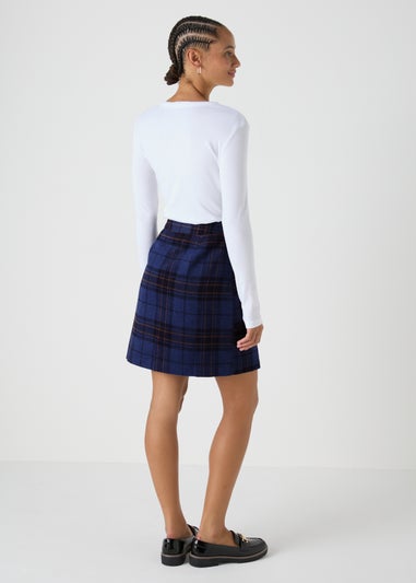 Navy Check A Line Skirt