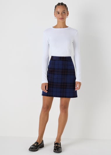 Navy Check A Line Skirt