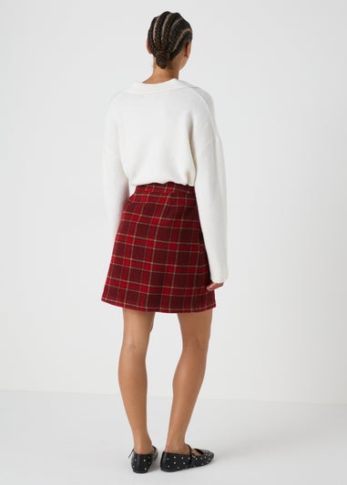 Red Check A Line Skirt