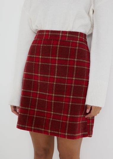 Red Check A Line Skirt