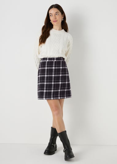 Black Check A Line Skirt