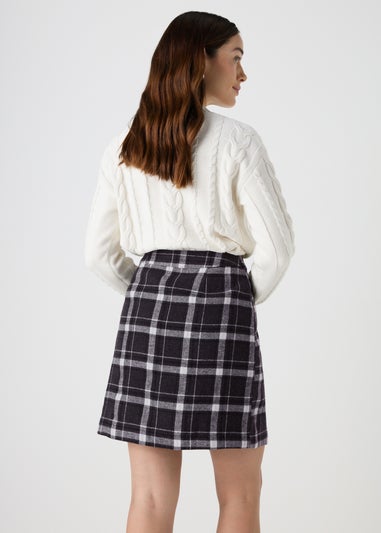 Black Check A Line Skirt