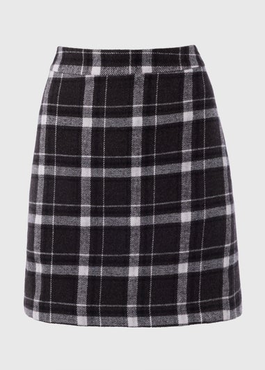 Black Check A Line Skirt