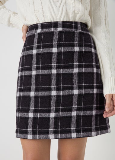 Black Check A Line Skirt