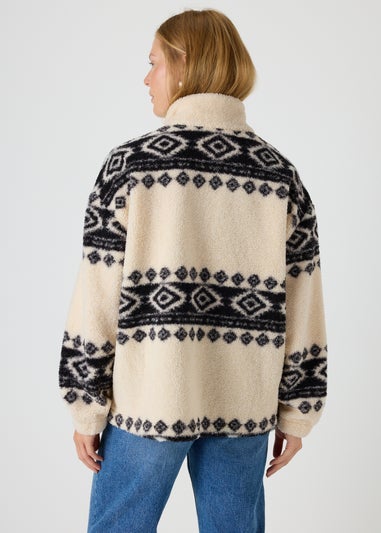 Papaya Petite Black Aztec Borg Half Zip Jumper