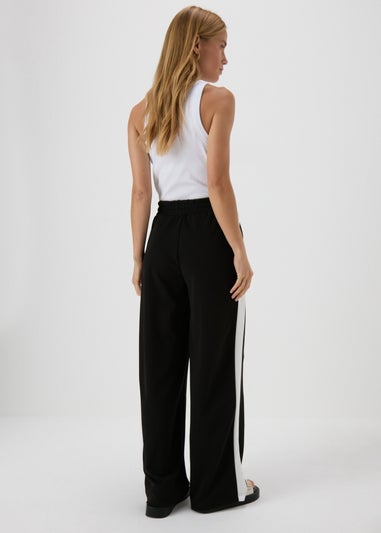 Black Side Stripe Wide Leg Tapered Trousers