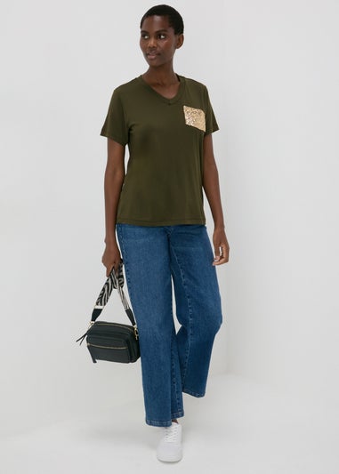 Khaki Sequin Pocket T Shirt